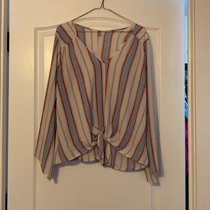 Multi Color Striped Bell Bottom Sleeve Top